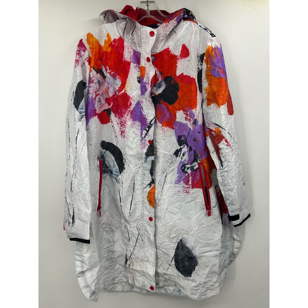 UBU Pack Your Personality Women White Floral Crinkle Hooded Rain Jacket M 4119